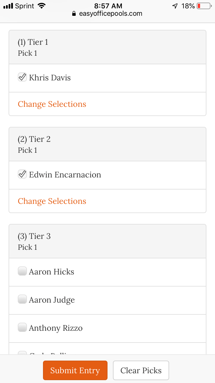 (2) Pick Your Team Screenshot Home Runs Pool